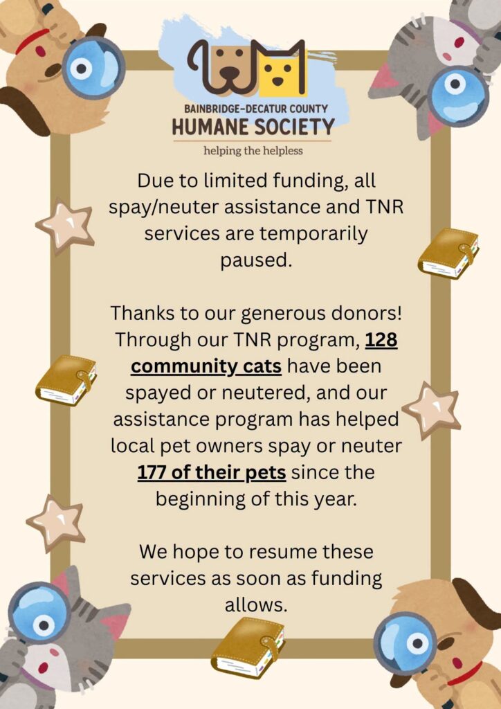 Spay and Neuter Temporarily Paused